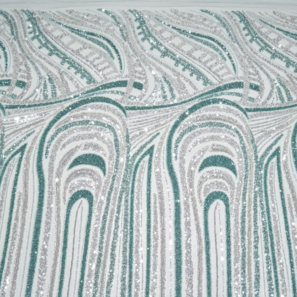Dantela accesorizata tip panou in nuante de Argintiu Aqua