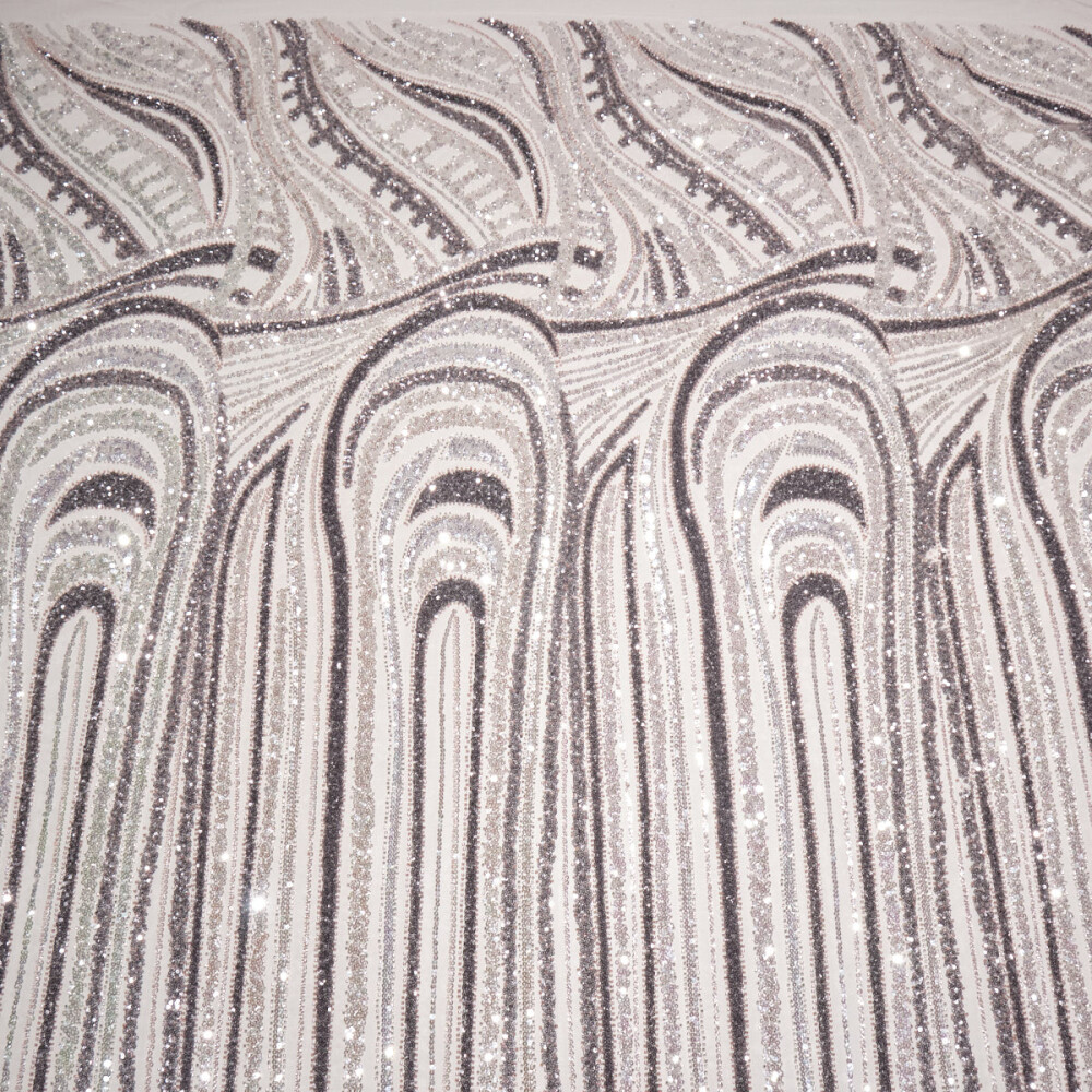 Dantela accesorizata tip panou in nuante de Argintiu Grafit