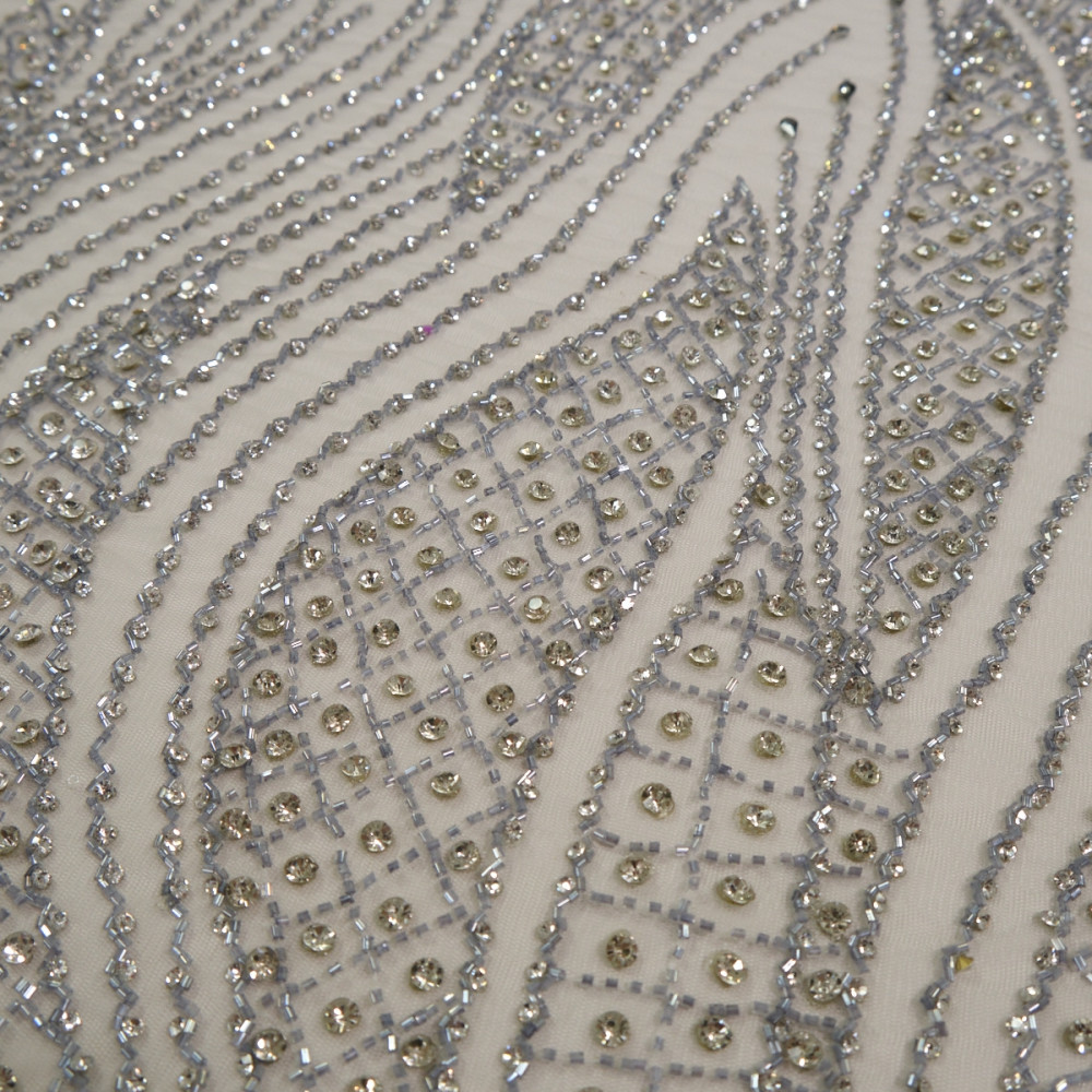 Dantela accesorizata cu cristale Silver Grey