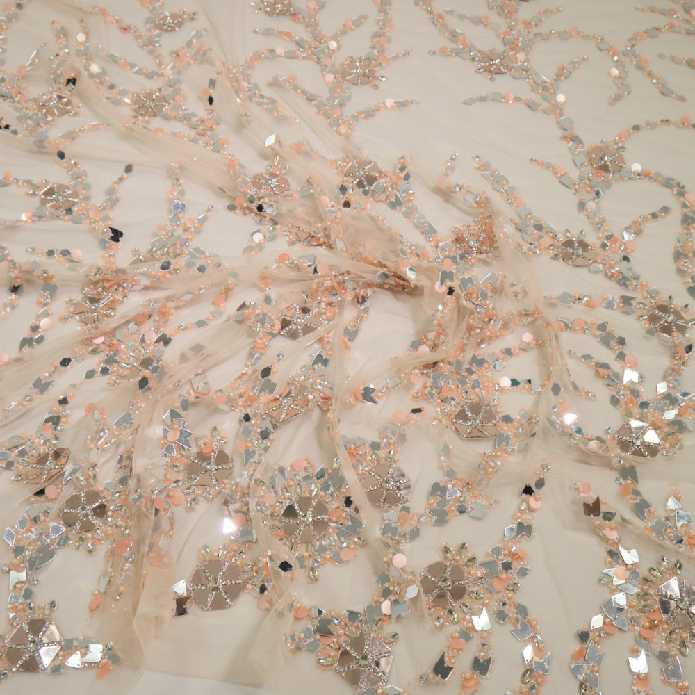 Dantela accesorizata cu oglinzi Nude Rose