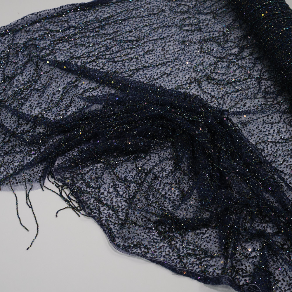 Dantela Haute Couture accesorizata manual Bleumarin