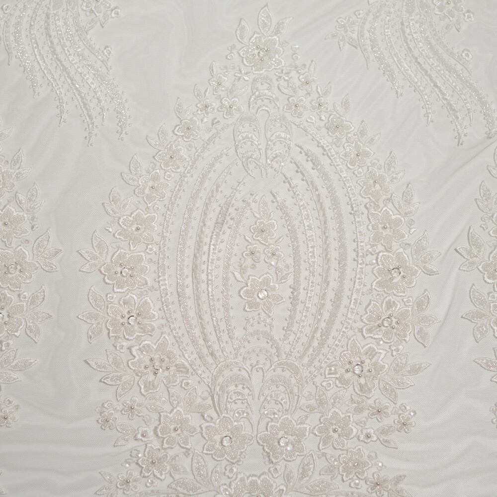 Material bridal ivory cu broderie florală pentru rochii de mireasă