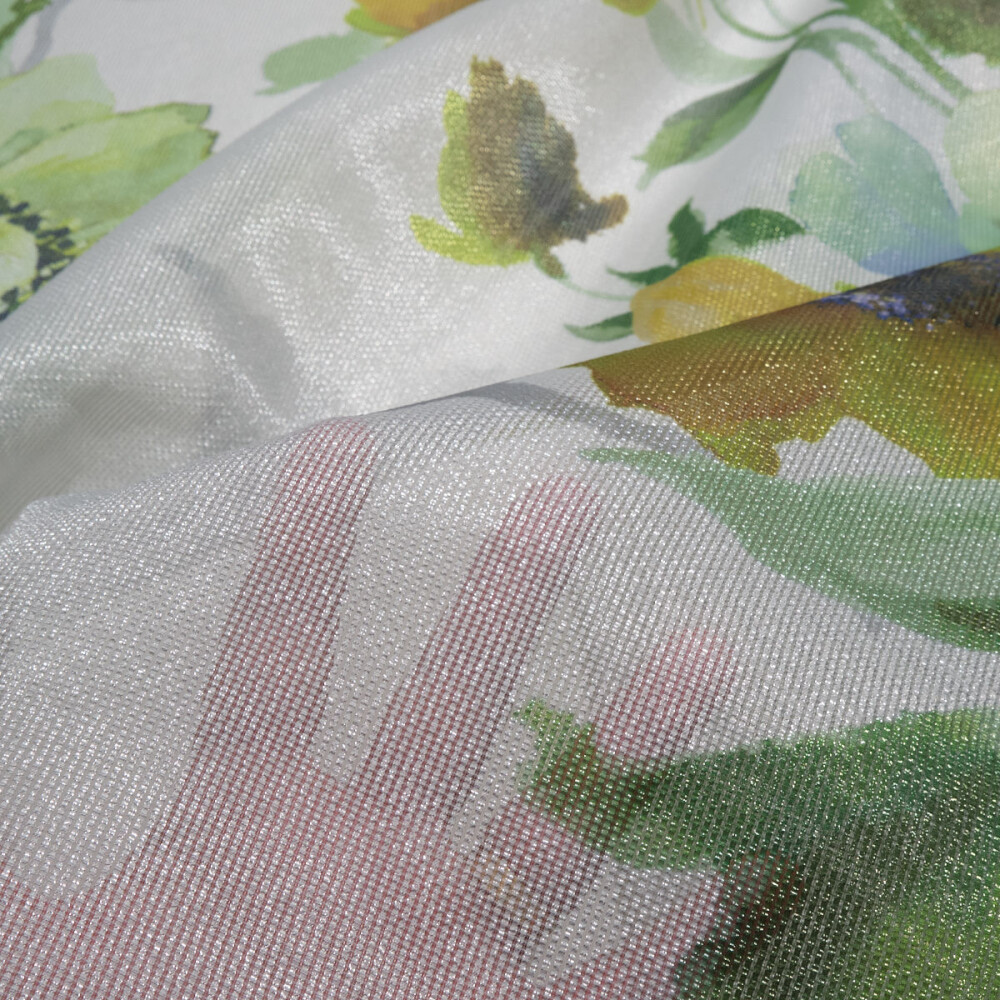 Jacquard transparent cu pelicula metalica si model floral 