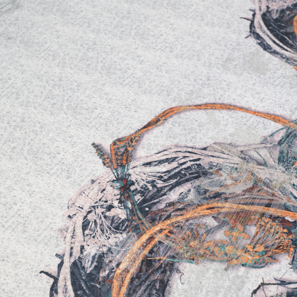 Jacquard imprimat multicolor cu fir metalic argintiu