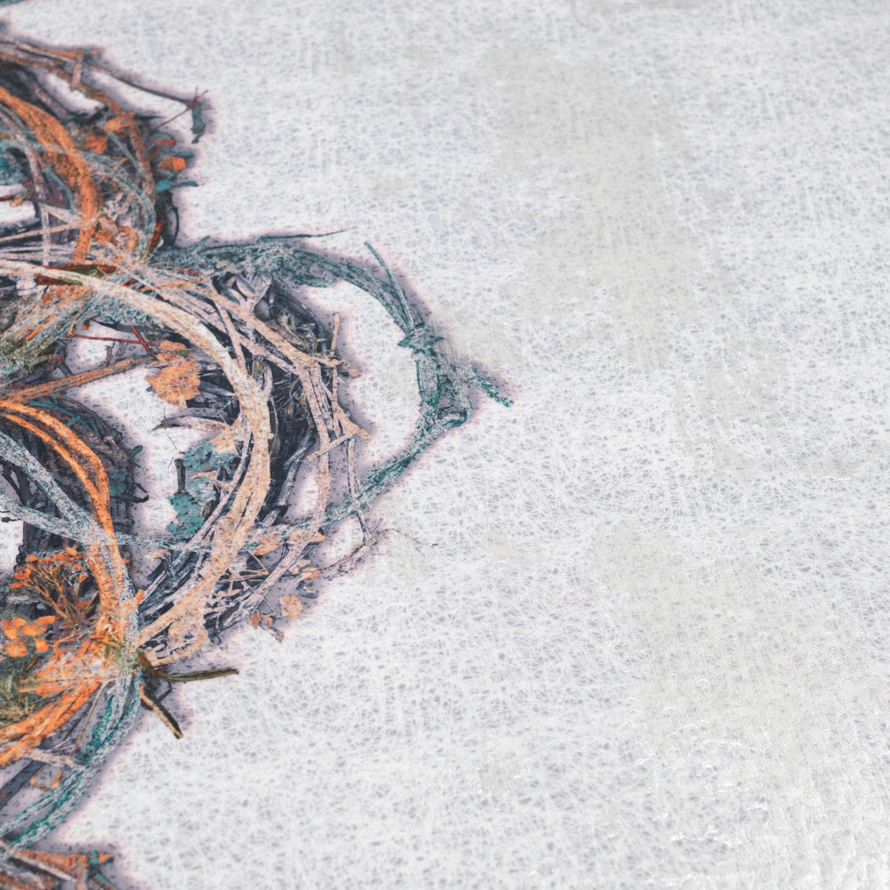 Jacquard imprimat multicolor cu fir metalic argintiu