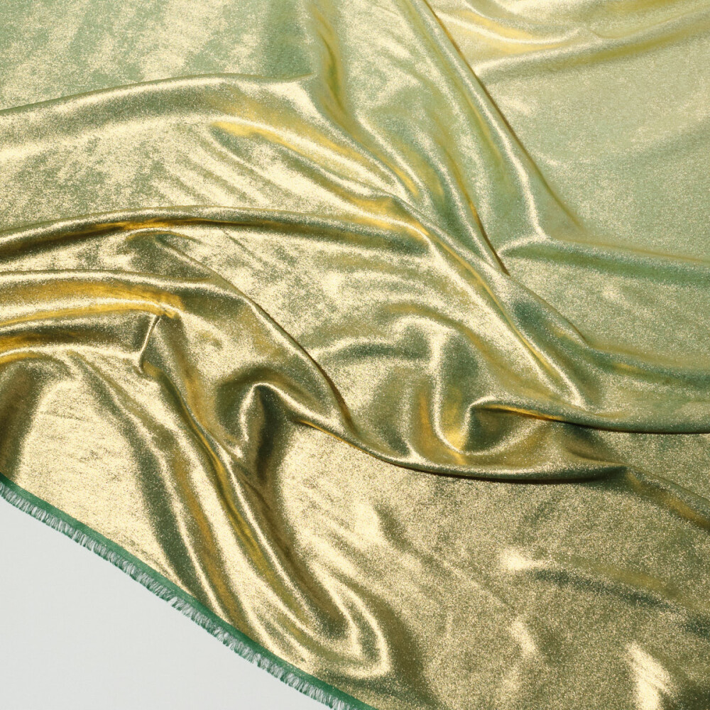 Matase sintetica elastica cu pelicula Aurie in degrade Verde
