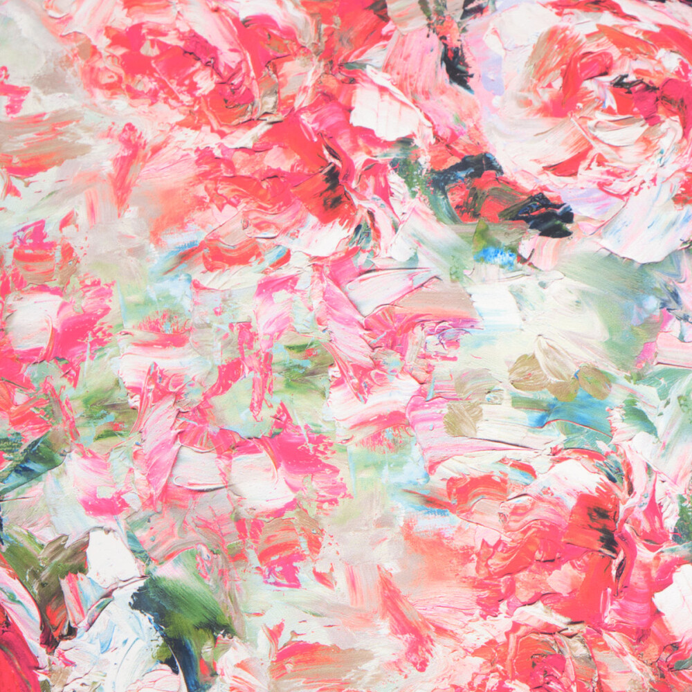 Matase imprimata digital cu motiv floral multicolor pictura impresionista