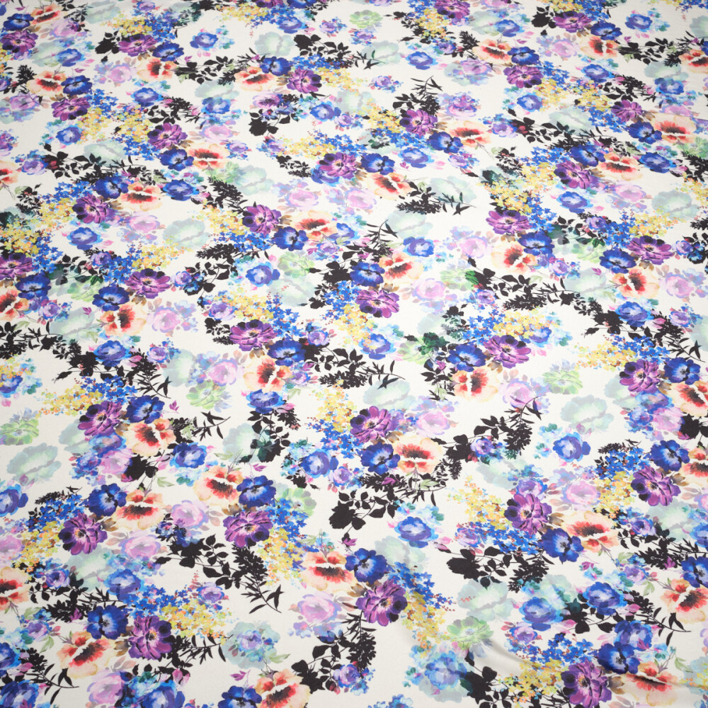 Matase imprimata digital cu motiv floral multicolor