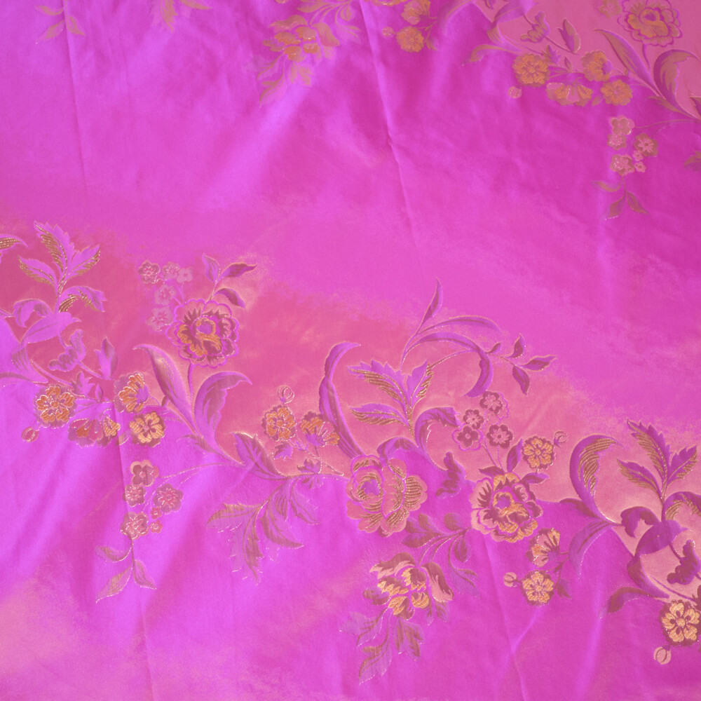 Jacquard de matase naturala Magenta cu Auriu