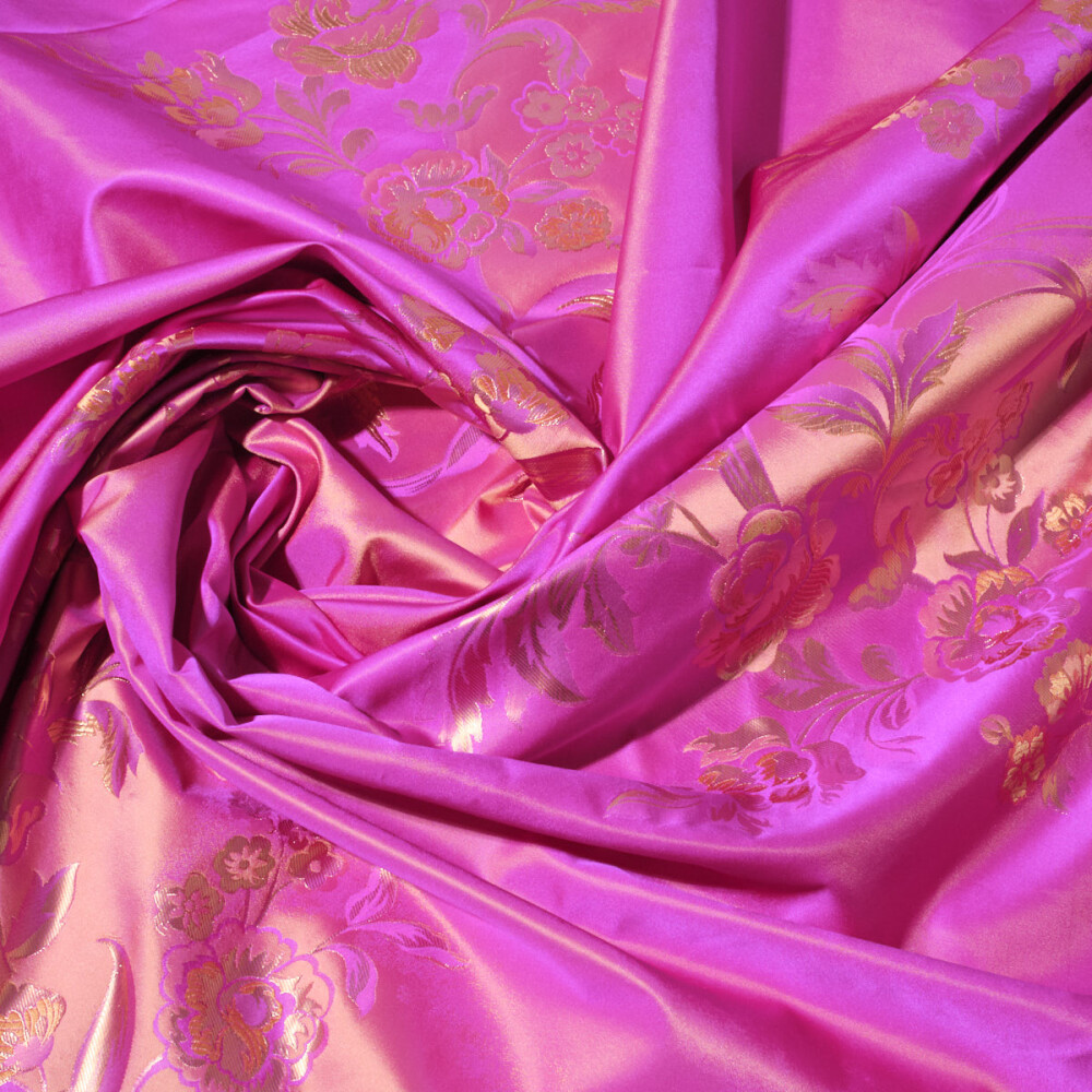 Jacquard de matase naturala Magenta cu Auriu