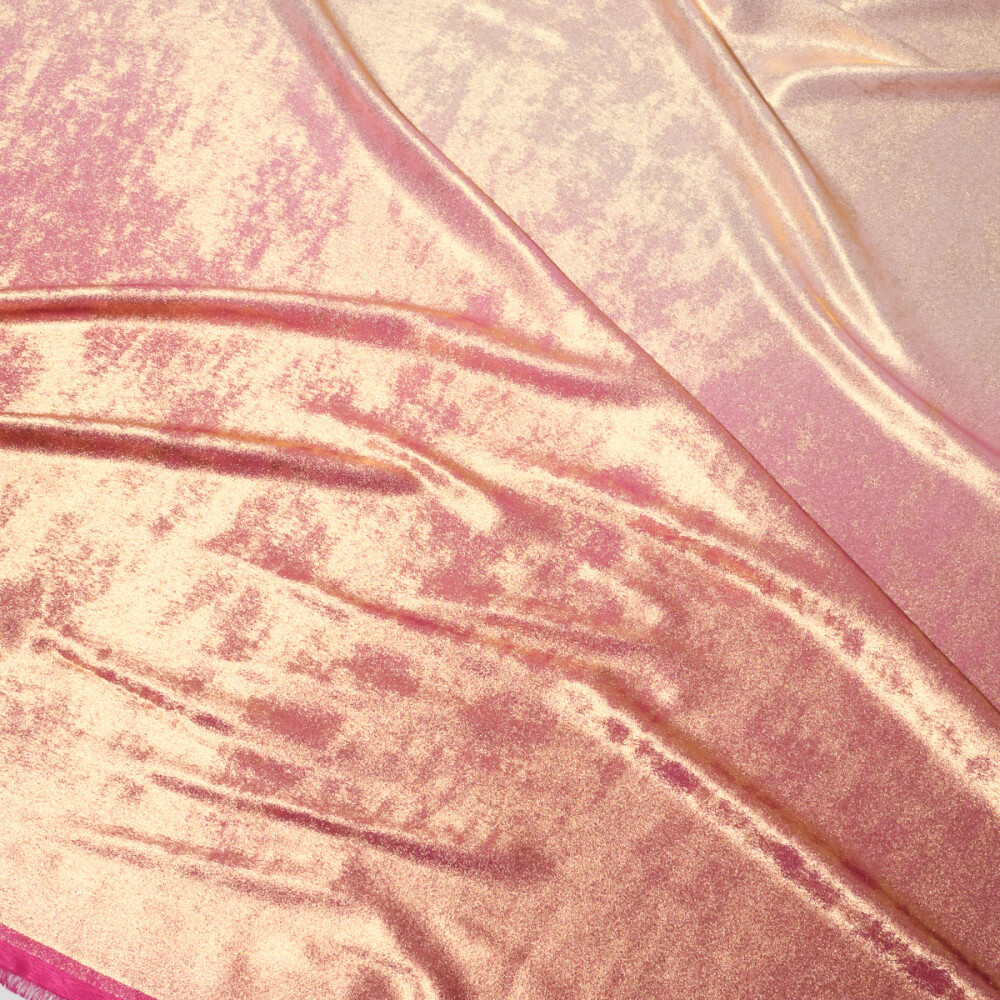 Matase sintetica elastica cu pelicula Aurie in degrade Roz tare