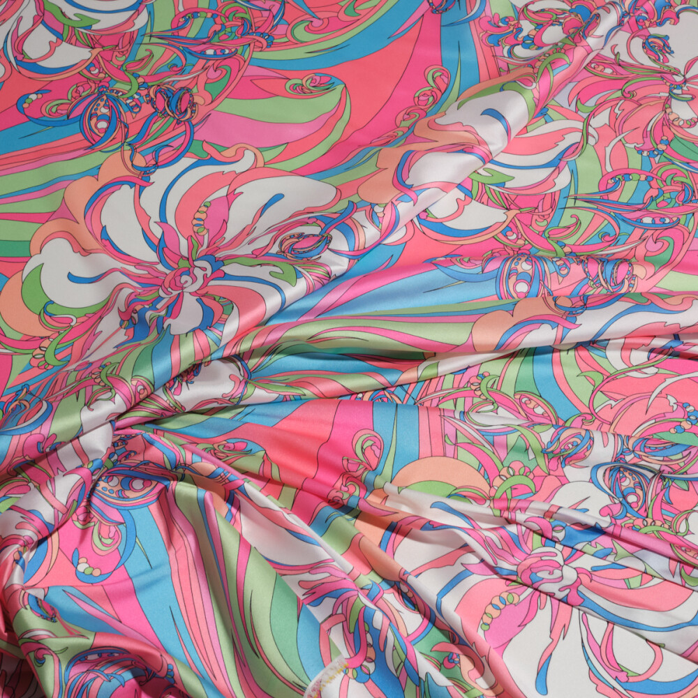 Matase sintetica imprimata digital cu motive abstracte in diferite culori
