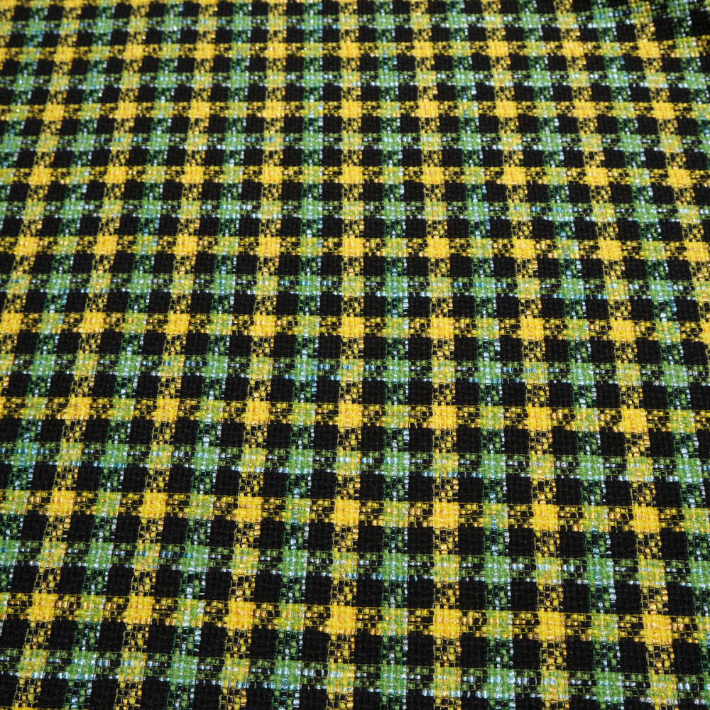 Stofa carouri galben verde cu accente negre – tip tweed