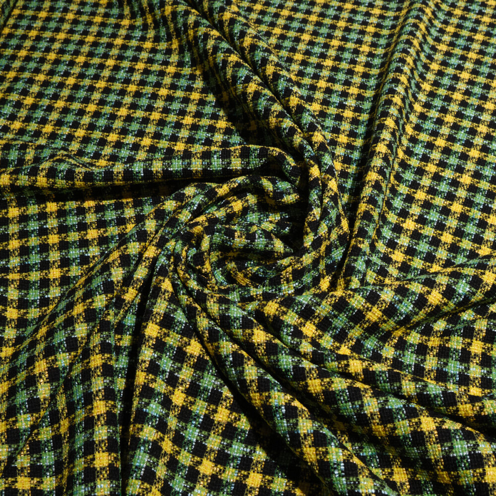 Stofa carouri galben verde cu accente negre – tip tweed