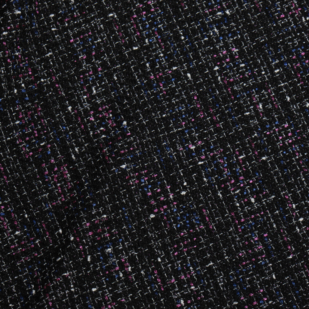 Stofa tweed negru cu insertii mov si albastre