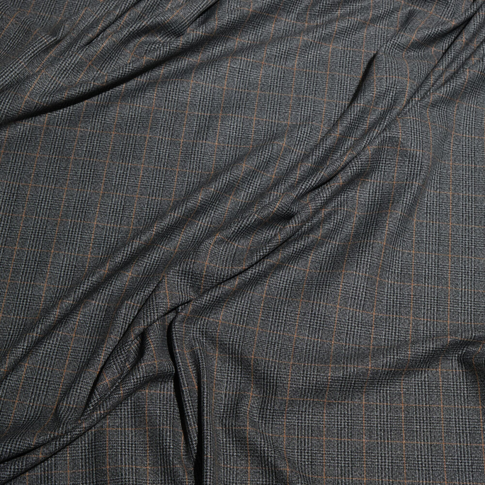 Stofa elastica in carouri gri cu dungi maro subtile