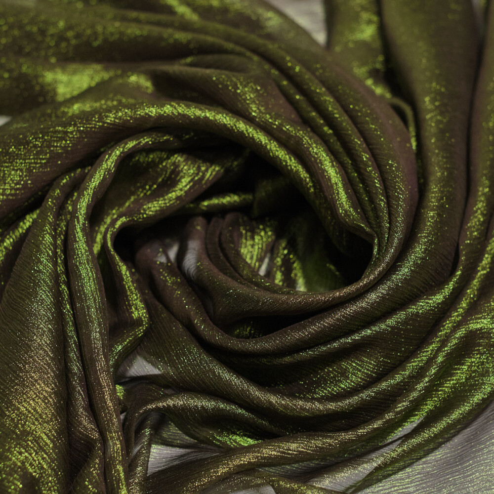 Voal de matase naturala peliculizat creponat Green goddess 