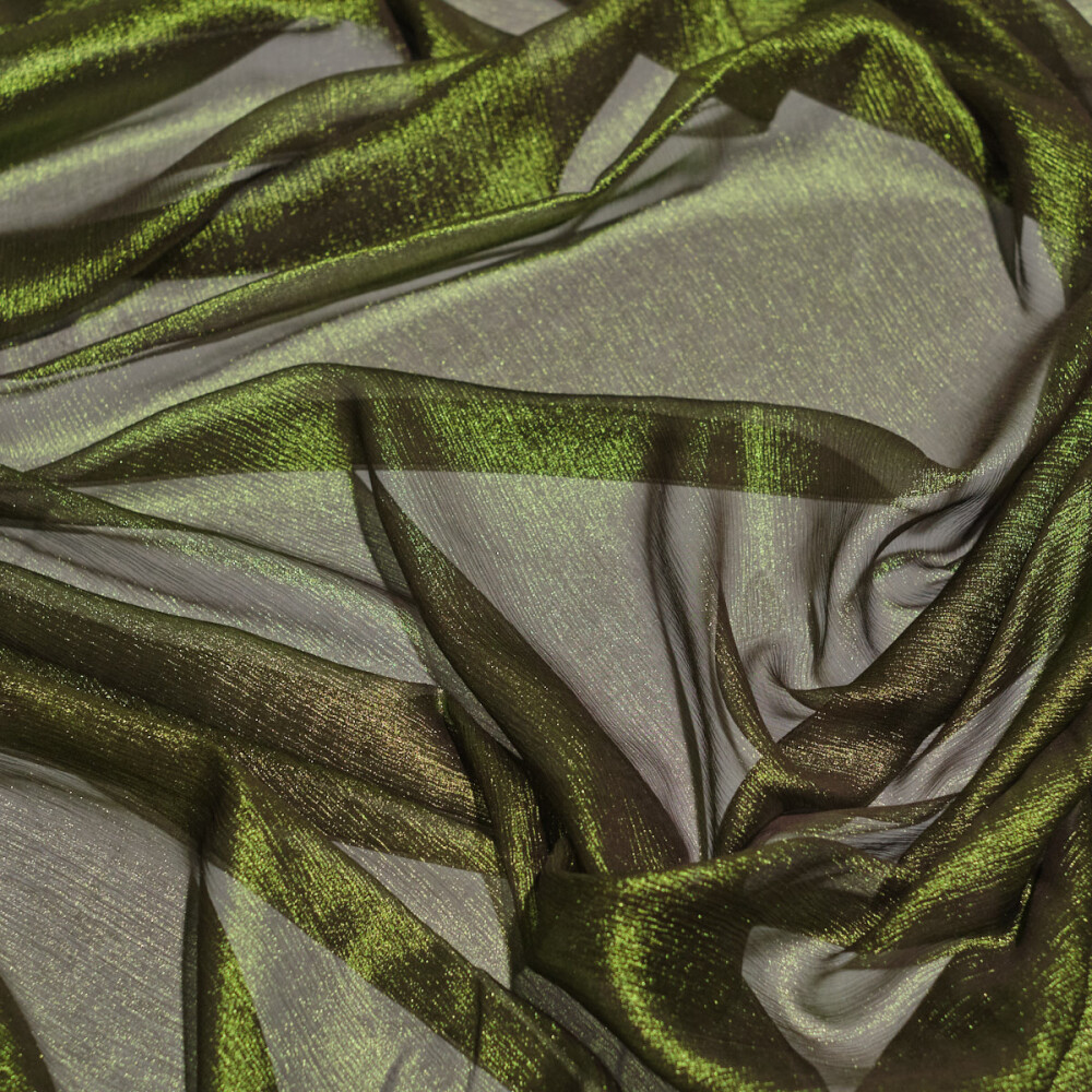 Voal de matase naturala peliculizat creponat Green goddess 