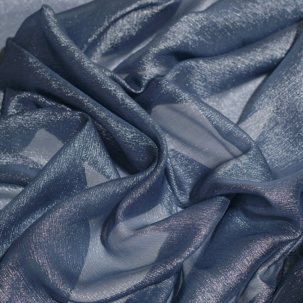 Voal de matase naturala peliculizat creponat Silver blue 