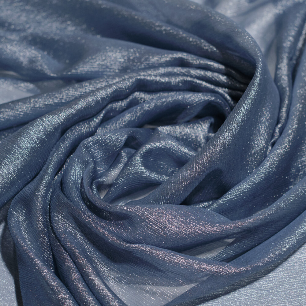 Voal de matase naturala peliculizat creponat Silver blue 