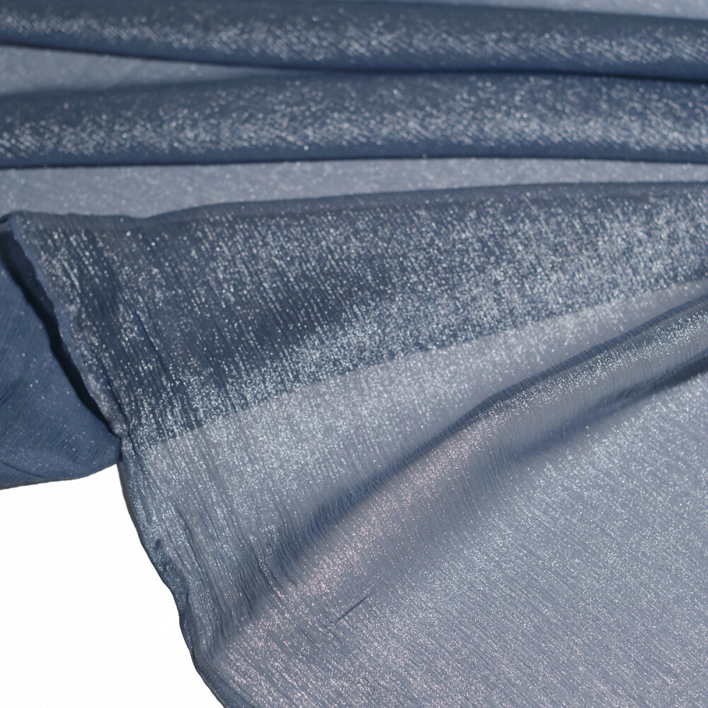 Voal de matase naturala peliculizat creponat Silver blue 