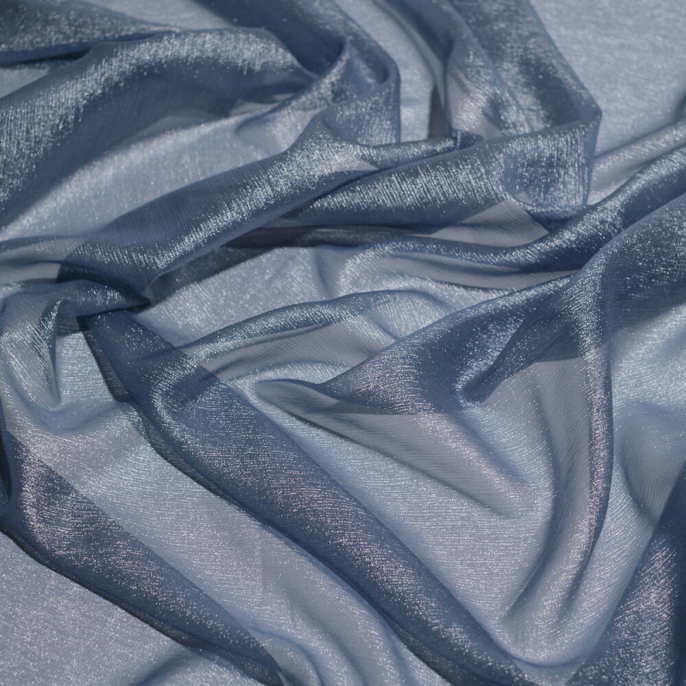Voal de matase naturala peliculizat creponat Silver blue 