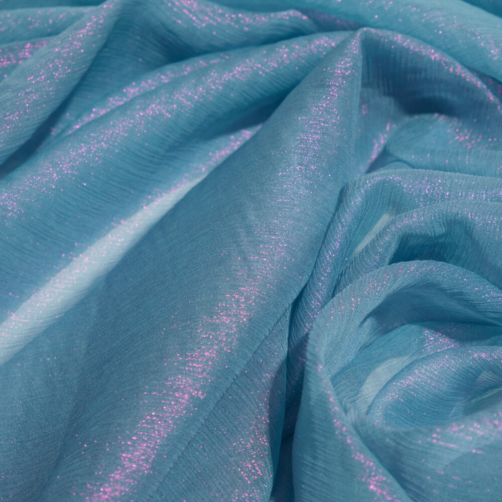 Voal de matase naturala peliculizat creponat Aqua Iridescent