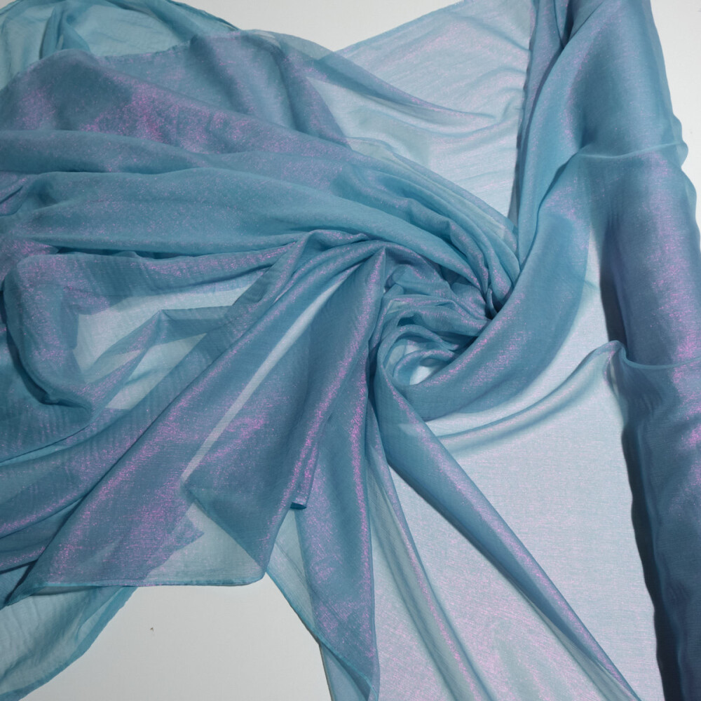 Voal de matase naturala peliculizat creponat Aqua Iridescent