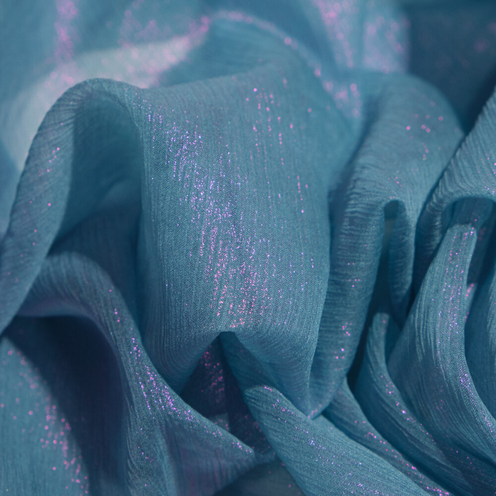 Voal de matase naturala peliculizat creponat Aqua Iridescent