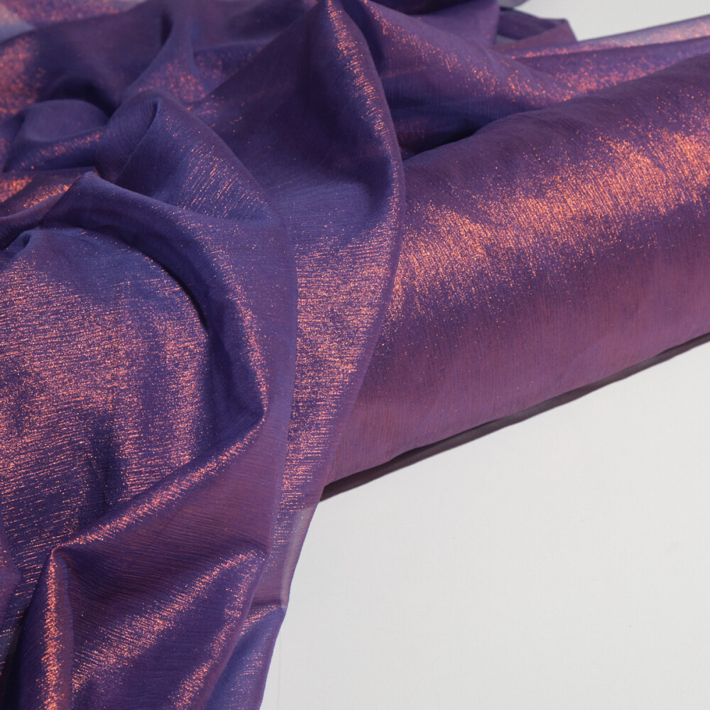 Voal de matase naturala peliculizat creponat Violet Iridescent