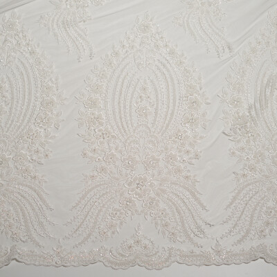 Dantelă premium pentru rochie de mireasă cu bordură decorativă