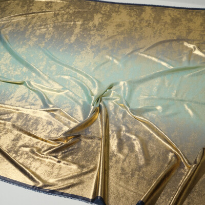 Matase sintetica elastica cu pelicula Aurie in degrade Bleumarin aqua