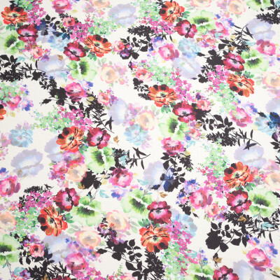 Matase imprimata digital cu motiv floral multicolor