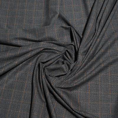 Stofa elastica in carouri gri cu dungi maro subtile