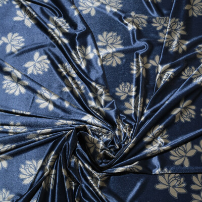 Catifea imprimata floral elastica Bleumarin cu argintiu