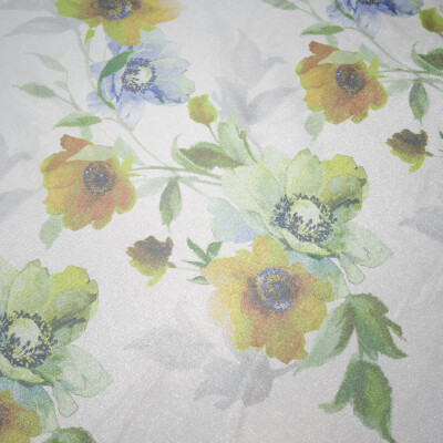 Jacquard transparent cu pelicula metalica si model floral 