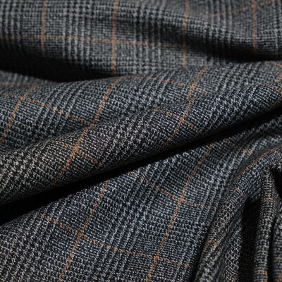 Stofa elastica in carouri gri cu dungi maro subtile