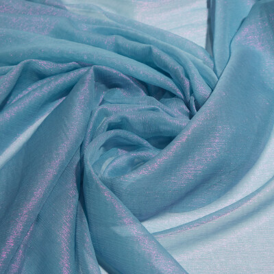 Voal de matase naturala peliculizat creponat Aqua Iridescent