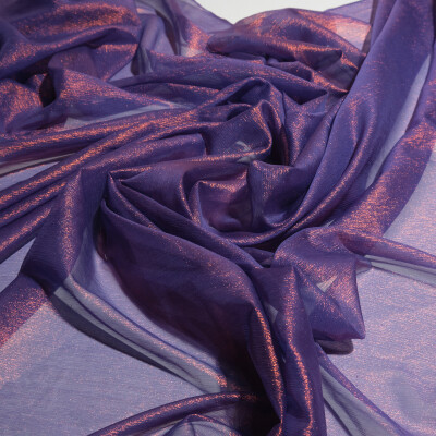 Voal de matase naturala peliculizat creponat Violet Iridescent