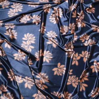Catifea imprimata floral elastica Bleumarin cu aramiu