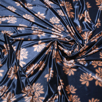 Catifea imprimata floral elastica Bleumarin cu aramiu