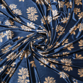 Catifea imprimata floral elastica Bleumarin cu auriu