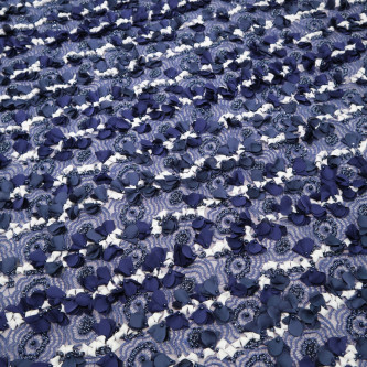 Dantela cu floricele 3D Albastru cu alb 
