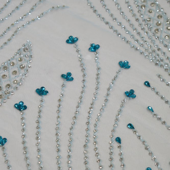 Dantela accesorizata cu cristale Carribean Turquoise