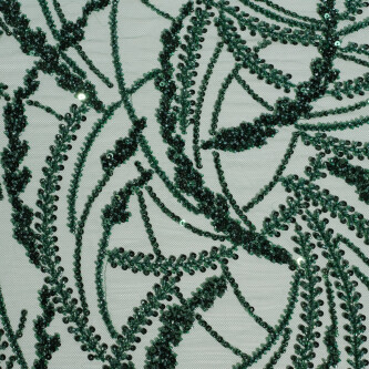 Dantela accesorizata cu margele si paiete de culoare Verde