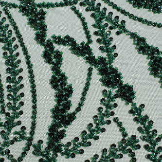 Dantela accesorizata cu margele si paiete de culoare Verde