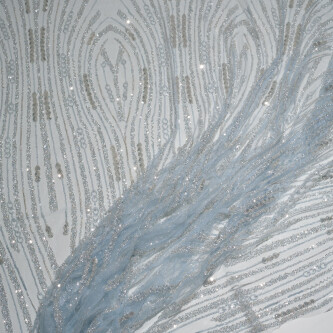 Dantela accesorizata tip panouri Argintiu-Bleu 