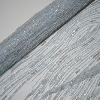 Dantela accesorizata tip panouri Argintiu-Bleu 