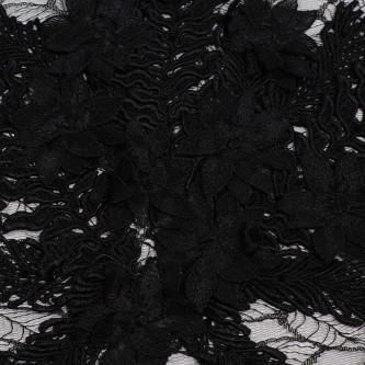 Dantela cu aplicatii din flori 3D Negru