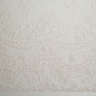 Dantelă fină ivoire pentru rochii de mireasă elegante și trene couture